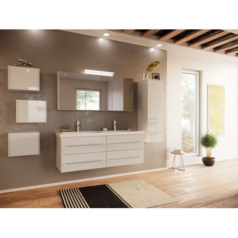 Badmöbelset Persepolis XL 4-teilig Spiegelschrank Seitenschrank 3er Boxen weiss (1/5)