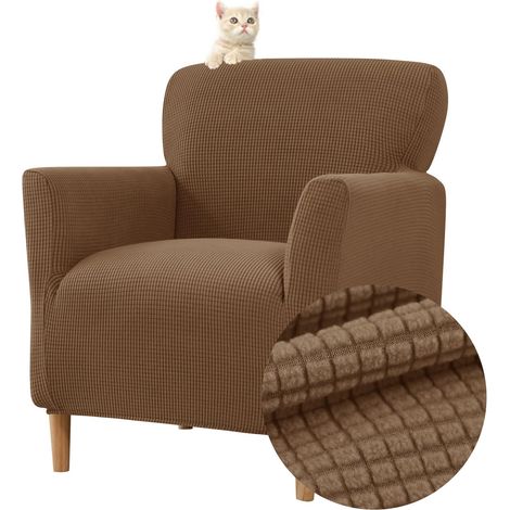 Housse élastique fauteuil 1 place, housse fauteuil jacquard housse club Chesterfield protège-fauteuil lavable salon tub chaise (Marron) (1/5)