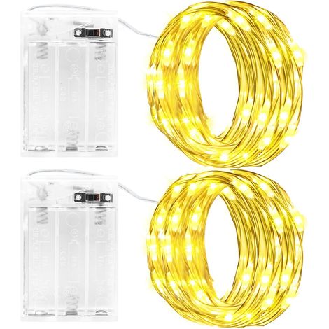 LED Fairy Lights 2Pc 5M 50LED Micro Guirlande Lumineuse a Pile avec Minuterie, IP65 Étanche Girlande de Lumière pour Jardin Noël Halloween In/Extérieur Décor Blanc Chaud (1/5)