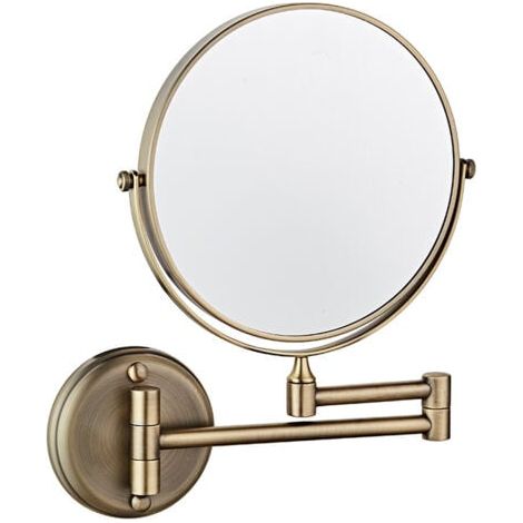 Miroir de salle de bain mural rotatif double face de 8 pouces, pliable et rétractable, grossissement 5x (bronze) (1/4)