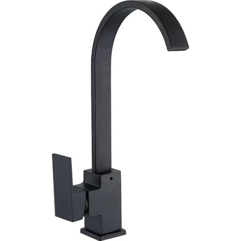 Zinc alloy large bend flat tube stainless steel kitchen hot and cold water faucet, kitchen sink/vegetable basin single hole faucet -- black square large bend