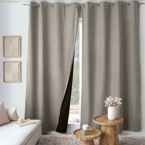 Rideau thermique FJORD 140 x 240 cm – Toile polyester – Doublure polaire noire - 140x240cm - Naturel (1/2)