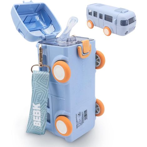 Gourde Bus Kids avec paille, sans BPA, étanche, 500 ml, pour enfants, garçons et filles. (1/4)