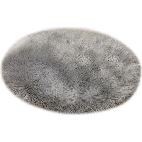Runder Teppich aus einfarbiger Kunstwolle, maschinenwaschbar, flauschiges Imitationsfell, 60 cm Durchmesser (hellgrau), geeignet für Wohnzimmer, Schlafzimmer und Balkon.