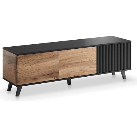 Mueble TV Luelia 116, Negro + Roble wotan, Número de puertas: 0, Número de cajones: 0, 150x47x40cm