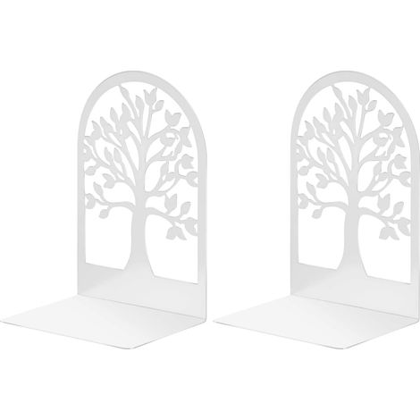 1 Paire de Serre-Livres en métal pour Enfants, Arbre Porte-Bonheur, Bibliothèque antidérapante, pour Bureau et école, Décoration, (Blanc) (1/5)