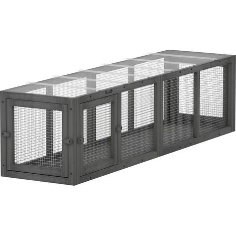 Tunnel/jouet en bois pour chat avec 3 portes, tunnel de jeu extensible pour chats jusqu'à 10 kg, 151,5 x 38,5 cm, gris (1/5)