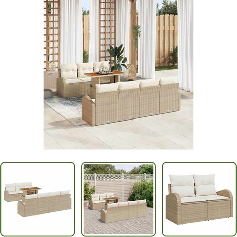 Table de salle à manger extérieure - Ensemble de canapé de jardin avec coussin 8 pcs beige et crème (1/5)