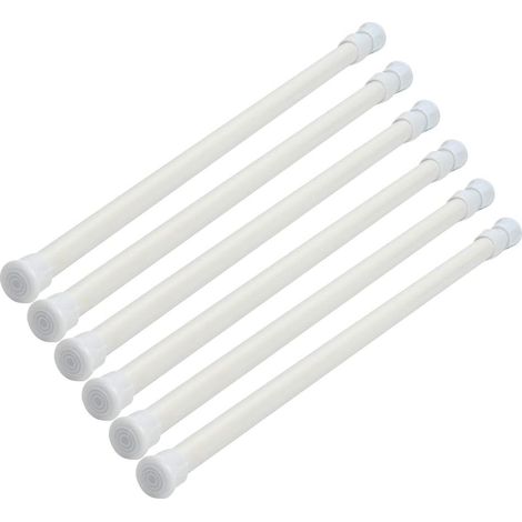 Lot de 6 tringles à rideaux télescopiques en acier à haute teneur en carbone - Tiges de tension extensibles - Tringles à ressort réglables pour placard - Tige extensible blanche (1/5)