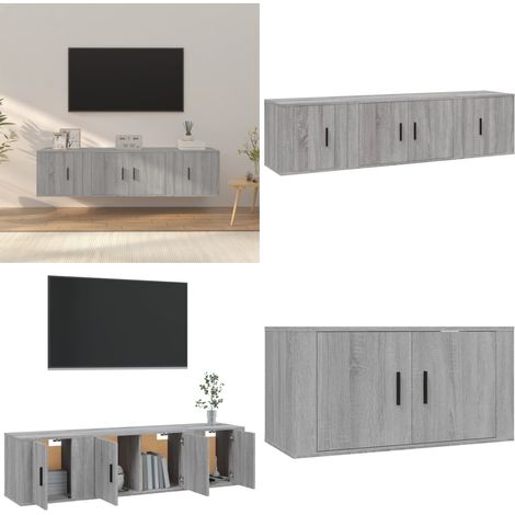 3-tlg. TV-Schrank-Set Grau Sonoma Holzwerkstoff - TV-Schrank - Holzwerkstoff Möbel - Wohnzimmer Dekoration - Wandmontage Regal - Grauer TV-Stand - Home & Living (1/5)