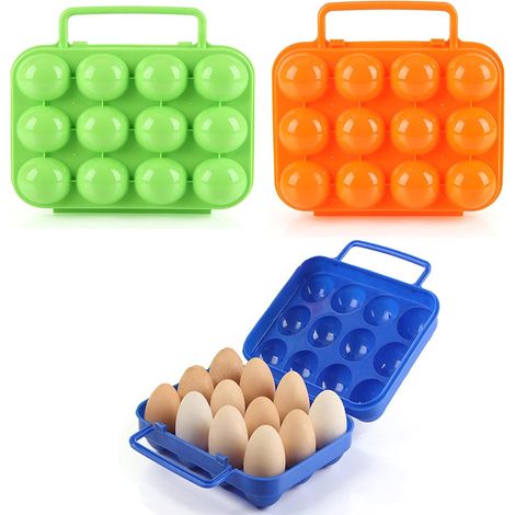 3 Pieces Portable Plastic Egg Box, Egg Storage Box with Handle, Anti Vibration, Anti Breakage, for Outdoor Carrying, BBQ, Camping (1/5)