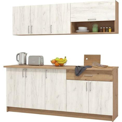 Cocina Surano, Mueble con Cajón, 5 Repisas, 9 Puertas, Blanco Larice, Electrodomésticos no incluidos (1/5)