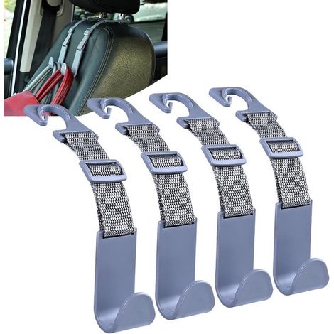 Kopfstützenhaken fürs Auto, verstellbar, 4er-Pack, Organizer für die Rückenlehne, Handtaschenaufhänger, universell passend, grau (1/5)