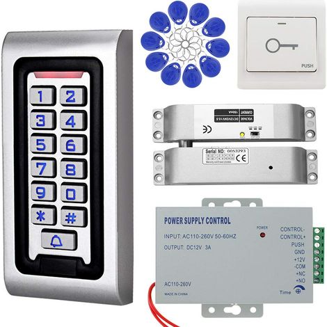 Kit de système de contrôle d'accès RFID Clavier étanche avec serrure électrique DC 12V, Sortie de porte, pour porte en verre simple en bois extérieur (1/5)