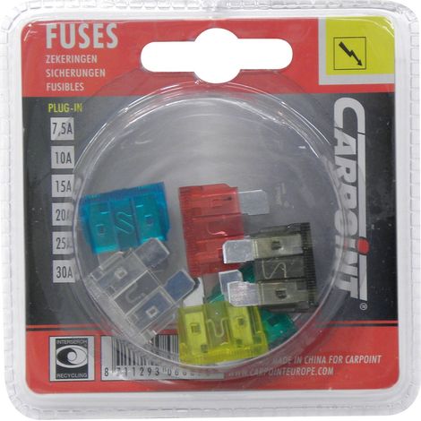 6 Fusibles assortis 7.5A 10A 15A 20A 25A 30A