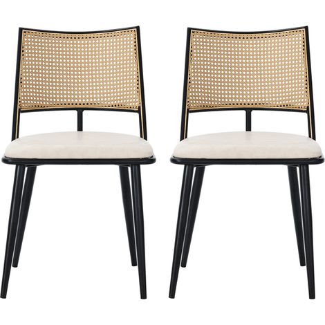 Set di 2 sedie da pranzo con seduta in PU e schienale in rattan nero MODENUIT (1/5)