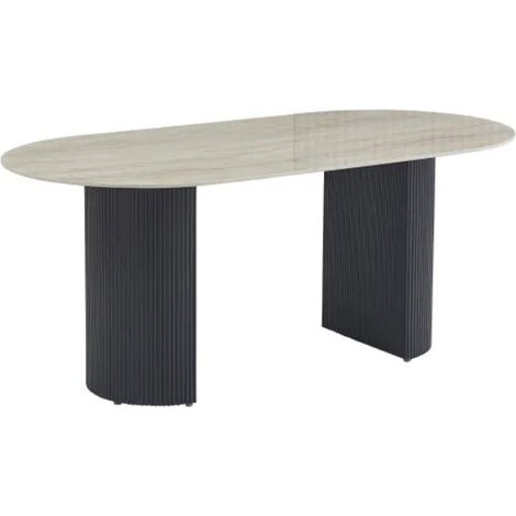 Table à Manger Céramique Travertin Brillant Métal Noir 180 cm 6-8 Personnes – ANNA (1/5)