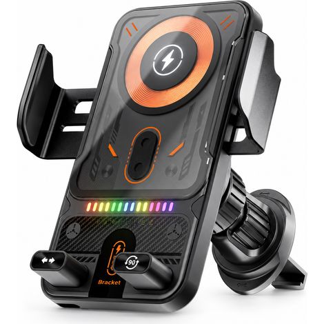 Support Téléphone Voiture avec Chargeur Sans Fil 15 W, Rotation Électrique et Serrage Automatique, Noir, Voyant RGB (1/5)