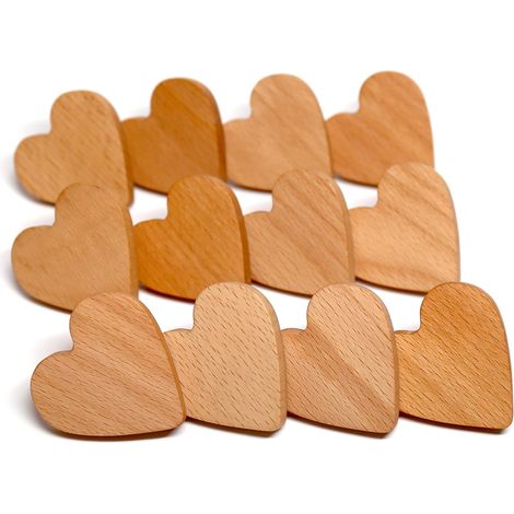 12 Poignées de tiroir, Bois naturel, Forme cœur, 60mm x 50mm, Pour cuisine, Chambre, Meuble rustique (1/5)