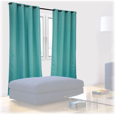 Juego de 2 cortinas verdes con estampado (1/5)