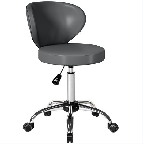 Tabouret à roulettes gris avec dossier hauteur réglable 73-88 cm (1/5)