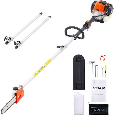 Élagueuse Thermique sur Perche à 2 Temps, 33 cc, Élagueuse sans Fil à Essence, avec Perche Extensible 2,04-3,54 m, Guide-chaîne 20,3 cm, Réservoir de Carburant 850 ml, pour Élagage des Arbres (1/5)