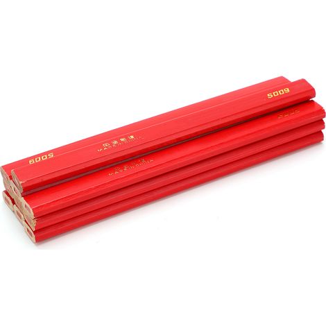 10 Crayons de Menuisier Octogonaux Rouges 170mm pour Marquage sur Bois et Travaux Manuels