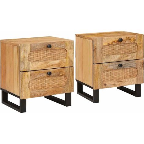 Bedside Cabinet 2 pcs Natural 40 x 33 x 46 cm Solid Mango Wood vidaXL