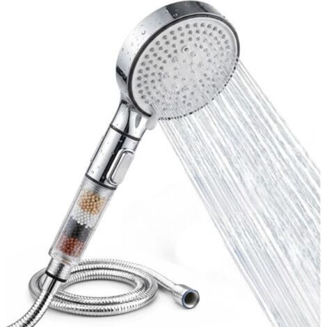 ® High Pressure Filtering Shower Head with 1.5 m Hose – Anti-Limescale Shower with Mineral Filter, 5 Spray Modes, Water Stop Button, Tool-Free Installation, Universal (POLISHED CHROME) (1/5)