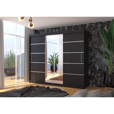 Schiebetürenschrank Schrank Nr.500 in Schwarz -Spiegel 250x215x58 cm (1/3)