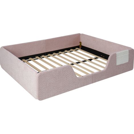 Letto imbottito bambini 140 x 190 cm in velluto rosa con sponde rimovibili, senza materasso