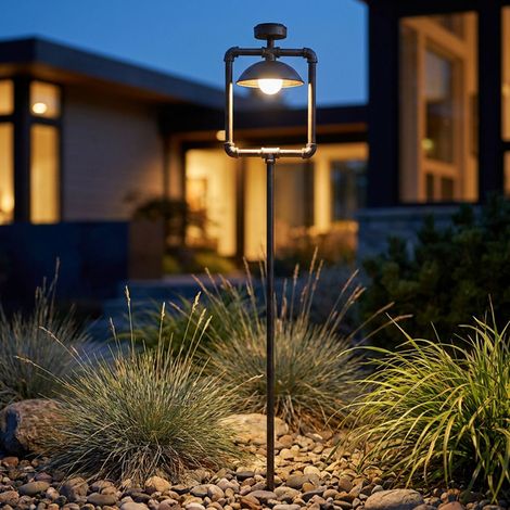 Lampada da terra per esterni luce da giardino sensore crepuscolare metallo nero H 158 cm (1/5)