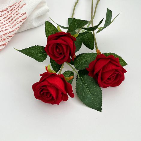10 roses artificielles en soie, tige unique, roses soufflées pour bouquet de mariée, mariage, fête d'anniversaire, décoration intérieure et extérieure - Rouge