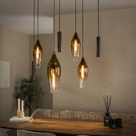 Moderne Hängelampe Coco 7-flammiges braunes Glas-Bronze-Metall