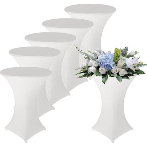 Lot de 5 Housse nappe pour table haute de bar (Blanc, 80×110cm) (1/4)