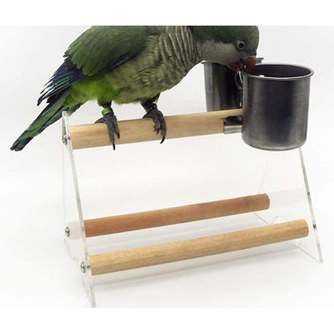Gamelle pour oiseaux en acier inoxydable, bol double eau et nourriture avec support à pince pour perruche, calopsitte et perroquet (1/4)