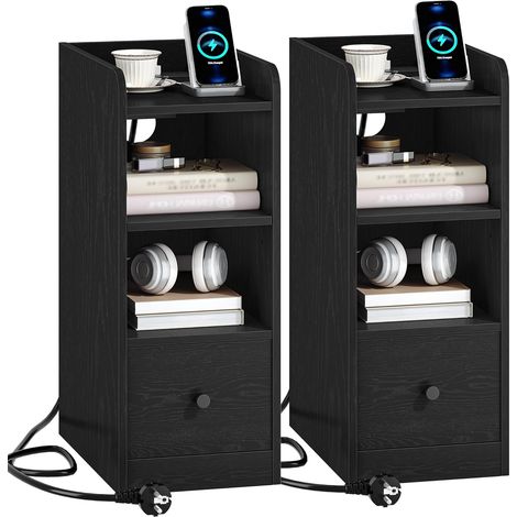 Table de Chevet Lot de 2, avec Multiprise, Port USB et Type C (1/5)