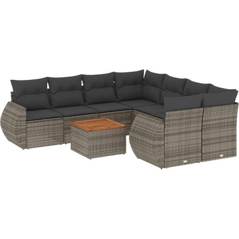 Maison Exclusive - Set Divano da Giardino 9 pz con Cuscini Grigio in Polyrattan
