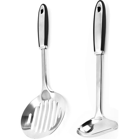 Ensemble Ustensiles Cuisine Acier Inoxydable - Lot 2 Pieces Resistants Lave Vaisselle - Pour Cuisson Et Service Quotidien (1/5)