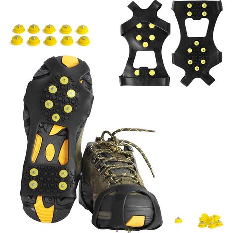 cloutées, Chaussures Crampons Traction et Bottes en caoutchouc neige Crampons Chaussures spike avec 10 goujons en acier Crampons Empêchez Activités de plein air de lutte (10 Goujons supplémentaires) (1/5)