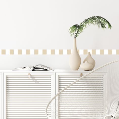 Frise décorative adhésive, rayures, beige et blanc, tendance, 5 cm X 300 cm (1/5)