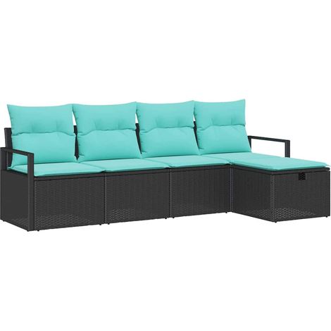 Set di divani con cuscino 5 pcs Nero e Turchese polyrattan vidaXL