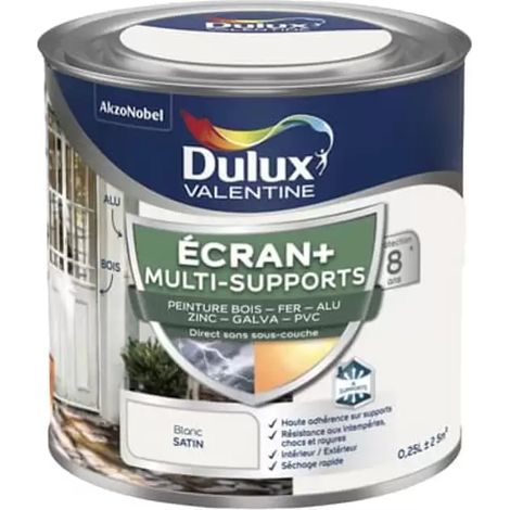 Peinture DULUX VALENTINE Ecran+ Multi-supports Blanc 0,25 L (1/4)