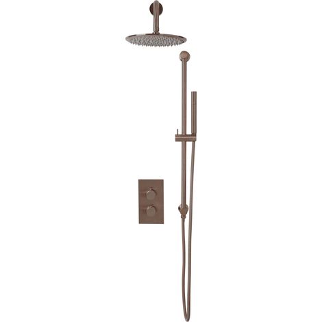 Orbit Core Thermostatic Concealed Mixer Shower with Shower Riser Kit + Fixed Shower Head - Brushed Bronze (1/2)