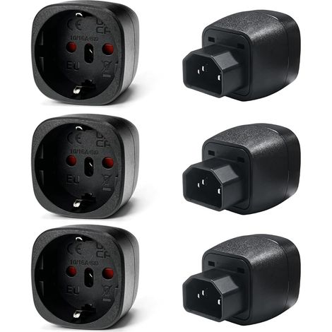 Kit de 6 adaptateurs UE vers C14, connecteurs pour appareils froids, adaptateurs C14 Multifonctions, IEC C14 compacts et Robustes, résistants au feu et à la Chaleur, pour PDU (1/5)