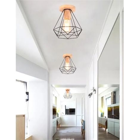 3pcs Plafonnier Retro Industrielle Couloir Noir E27 Lampe de Plafonde Vintage en Fer Cage Style Edison pour Salon Chambre (1/4)