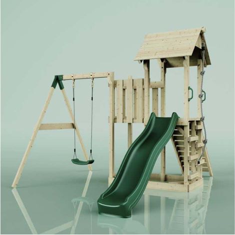 PolarPlay Spielturm Bergen aus Holz in GrünKinderschaukel