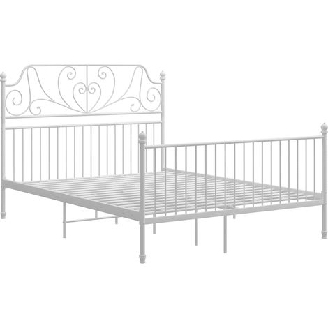 Lit adulte pour 2 personnes, Structure de lit, Assemblage Facile, Blanc Métal 160x200 cm OIB4921E (1/5)