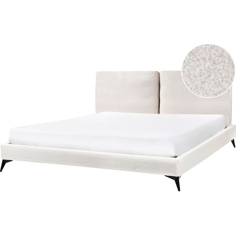 Letto matrimoniale imbottito in bouclè bianco 180 x 200 cm con rete a doghe Melle (1/5)