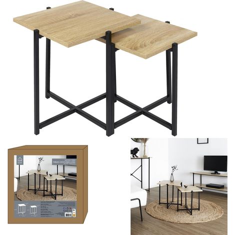Lot de 2 Tables Gigognes - HOME DECO FACTORY - LOKA - Marron et Noir (1/5)